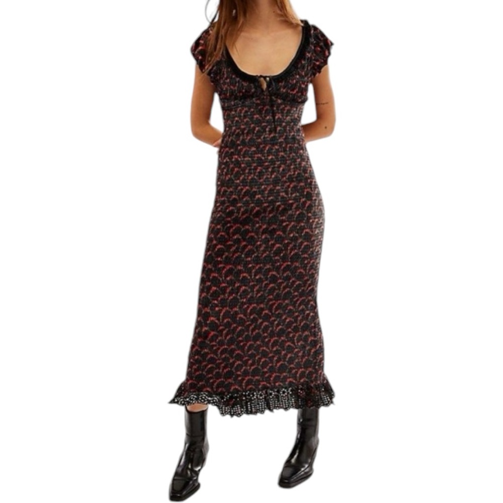 Free People NWOT Women's Mckenna Velvet Smocked Midi Dress Sz XL